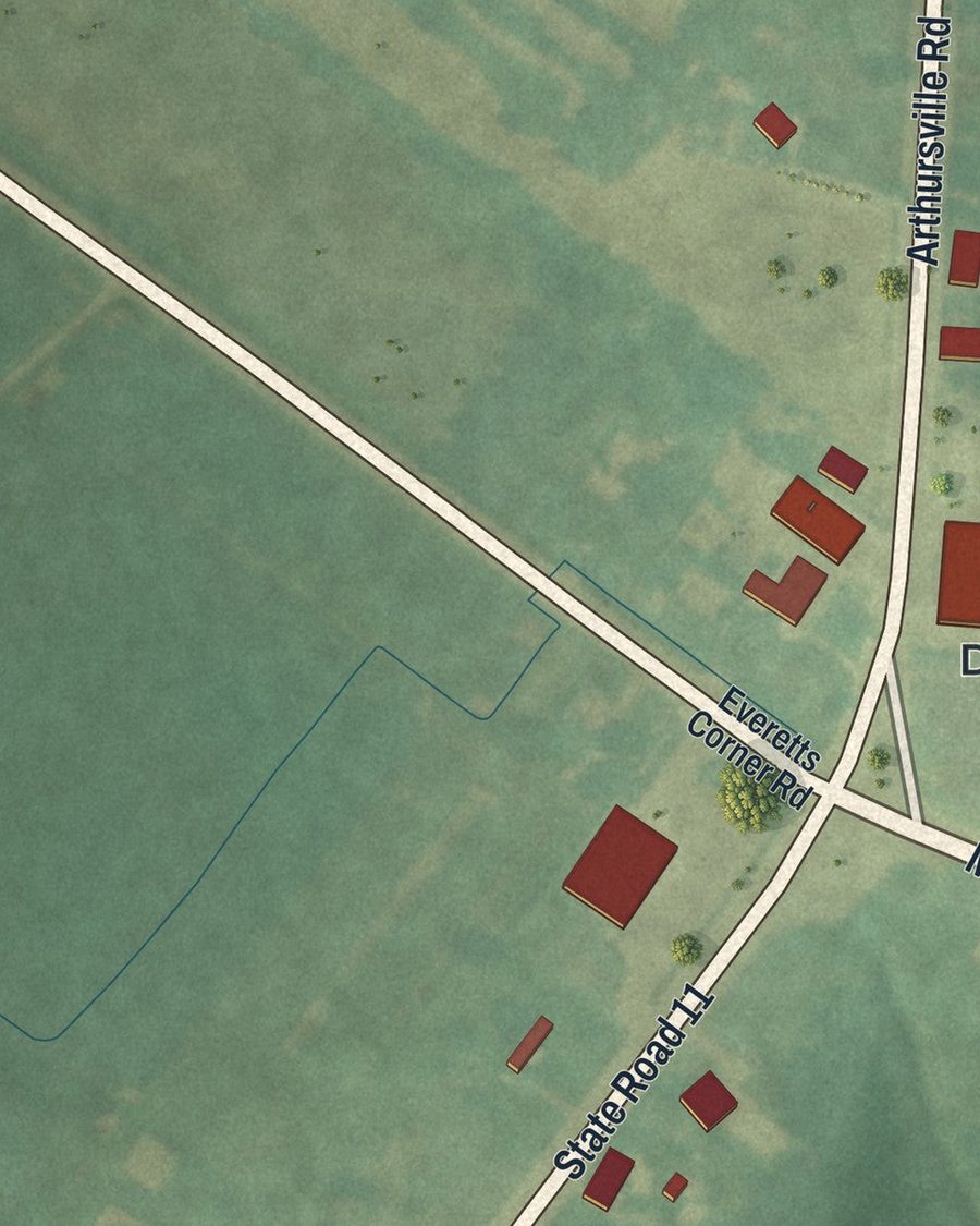Close-up of Hartly streets on the map