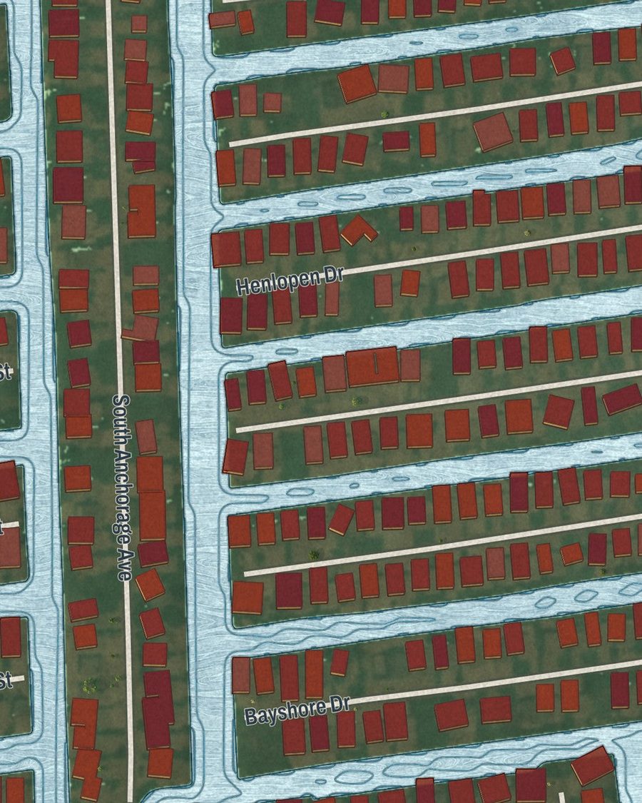 Close-up of South Bethany streets on the map