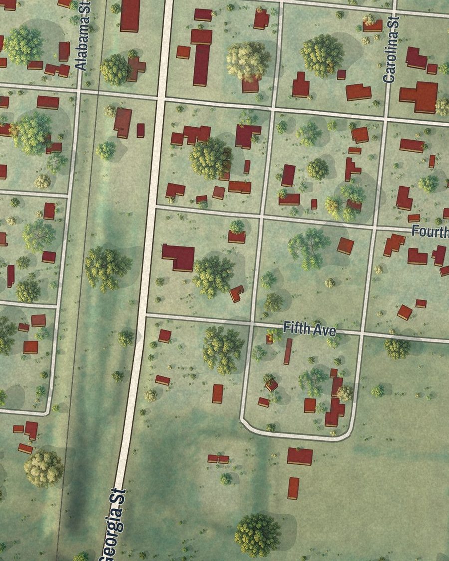 Close-up of Alford streets on the map