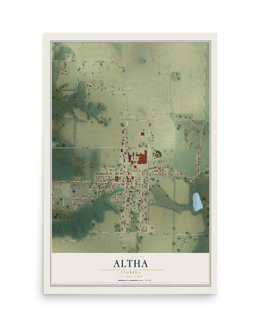 Altha, Florida map print, 12 x 18 in, print only