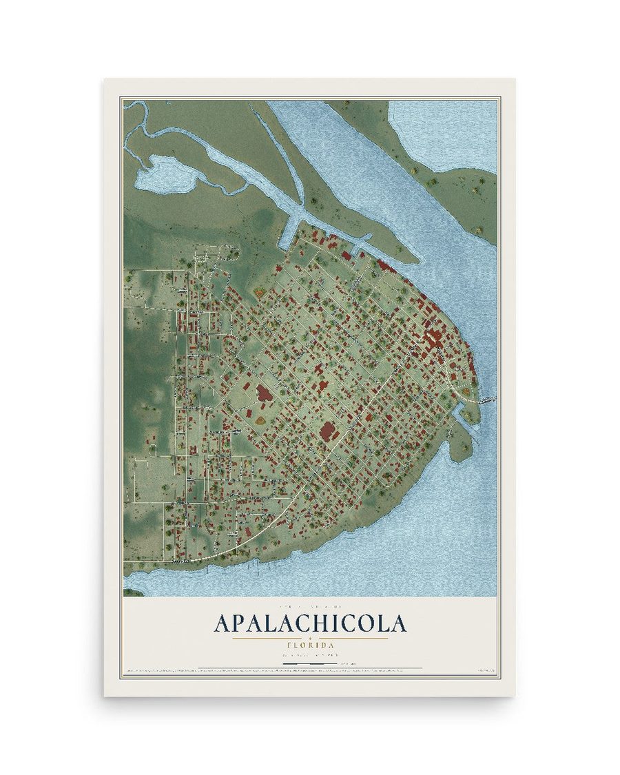 Apalachicola, Florida map print, 12 x 18 in, print only