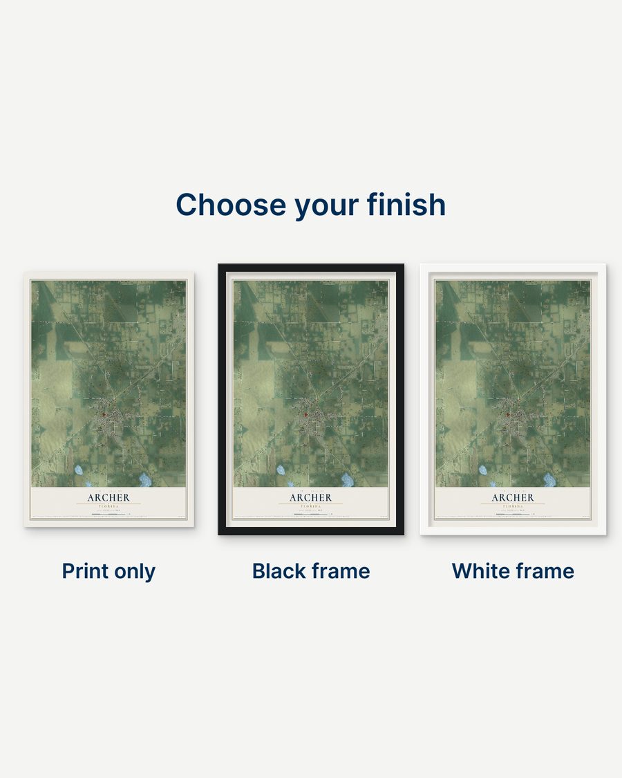 The Archer, Florida map as a print only, in a black frame and in a white frame