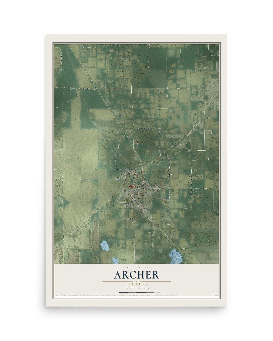 Archer, Florida map print, 12 x 18 in, print only