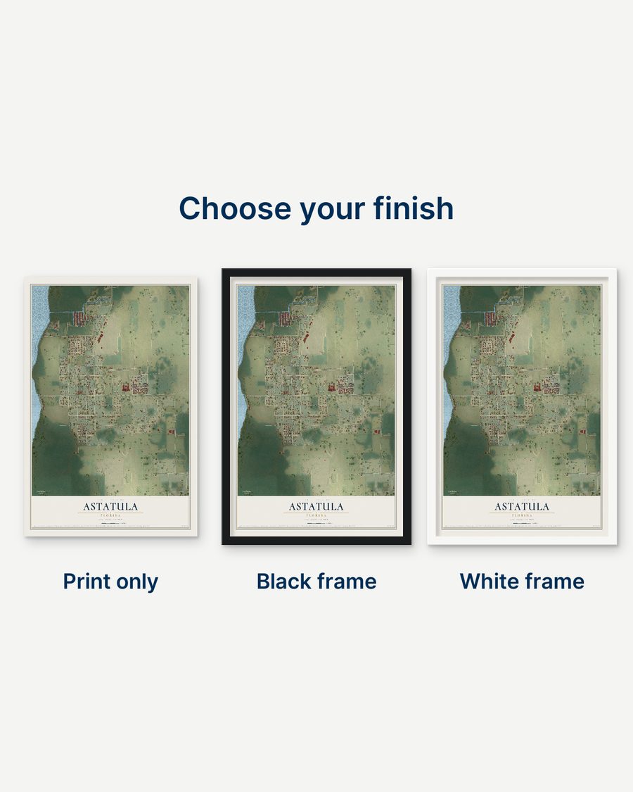 The Astatula, Florida map as a print only, in a black frame and in a white frame