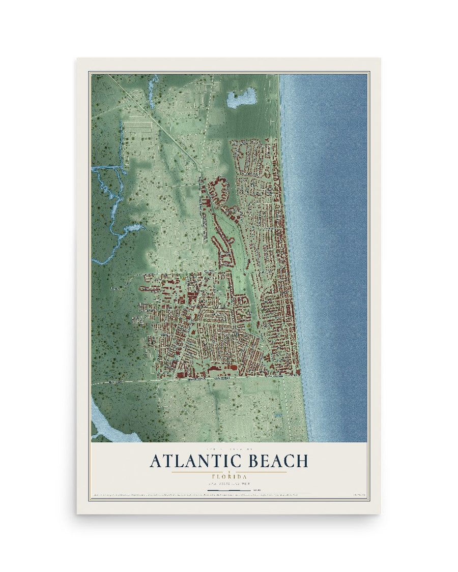 Atlantic Beach, Florida map print, 12 x 18 in, print only