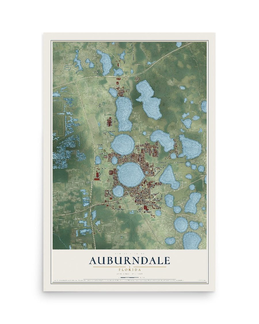 Auburndale, Florida map print, 12 x 18 in, print only