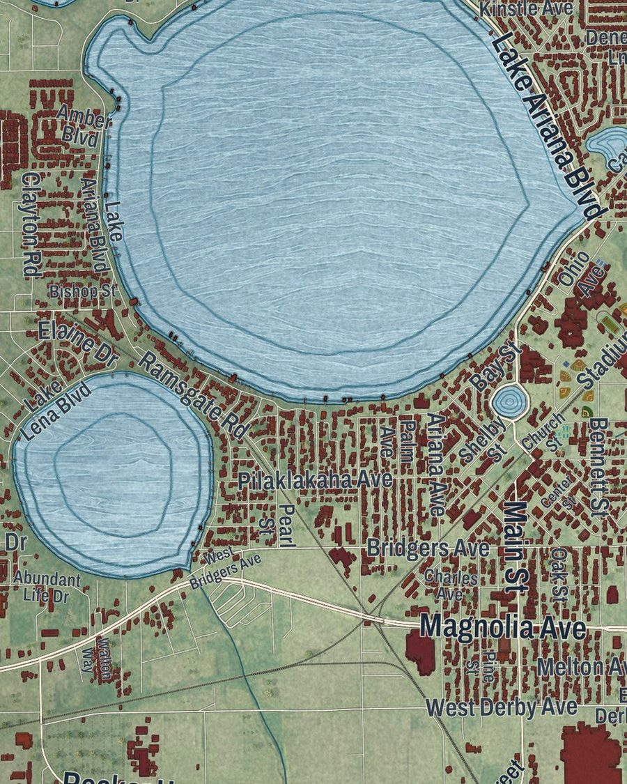 Close-up of Auburndale streets on the map