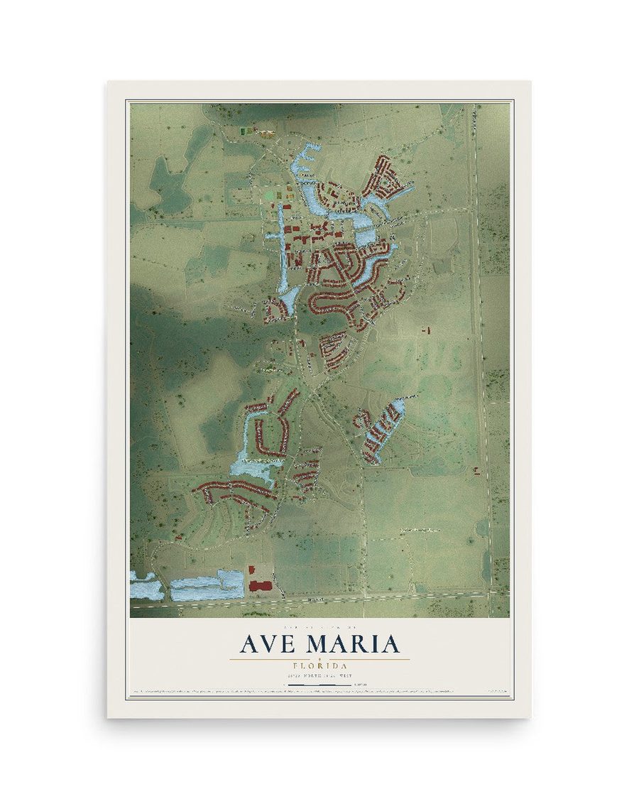 Ave Maria, Florida map print, 12 x 18 in, print only