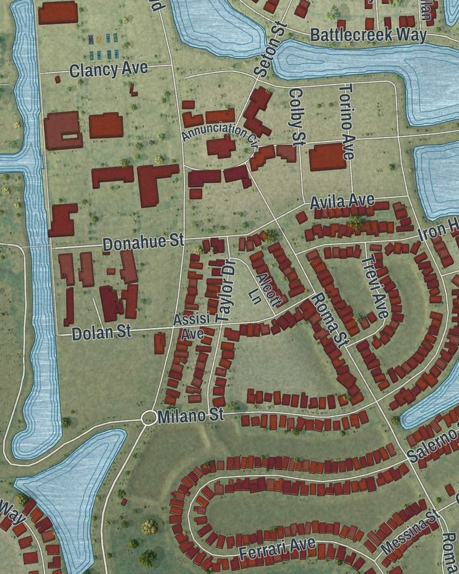 Close-up of Ave Maria streets on the map