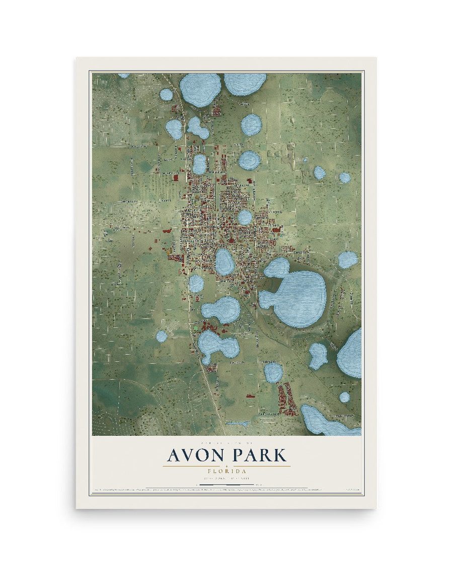 Avon Park, Florida map print, 12 x 18 in, print only