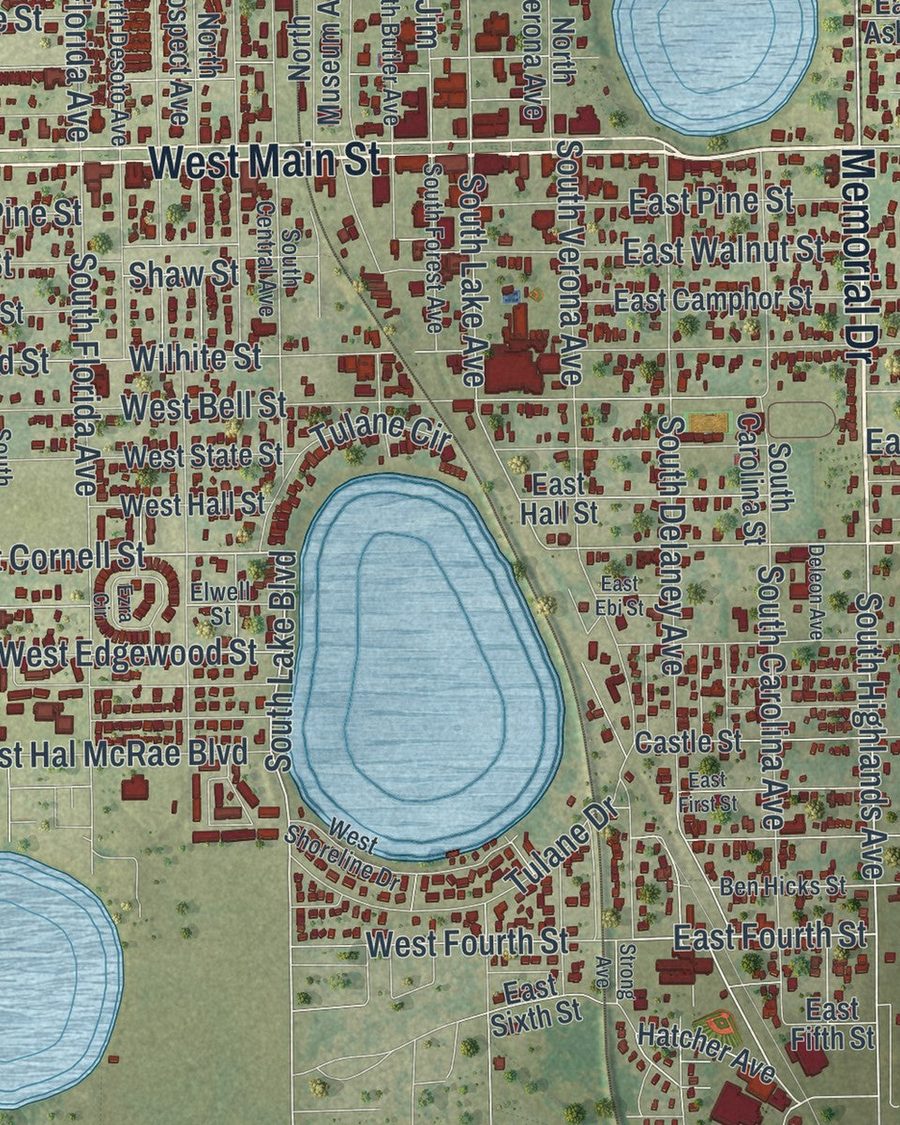 Close-up of Avon Park streets on the map