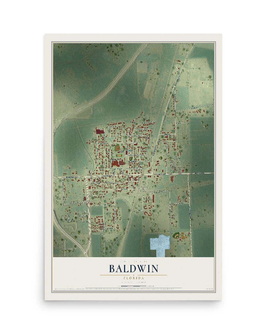 Baldwin, Florida map print, 12 x 18 in, print only