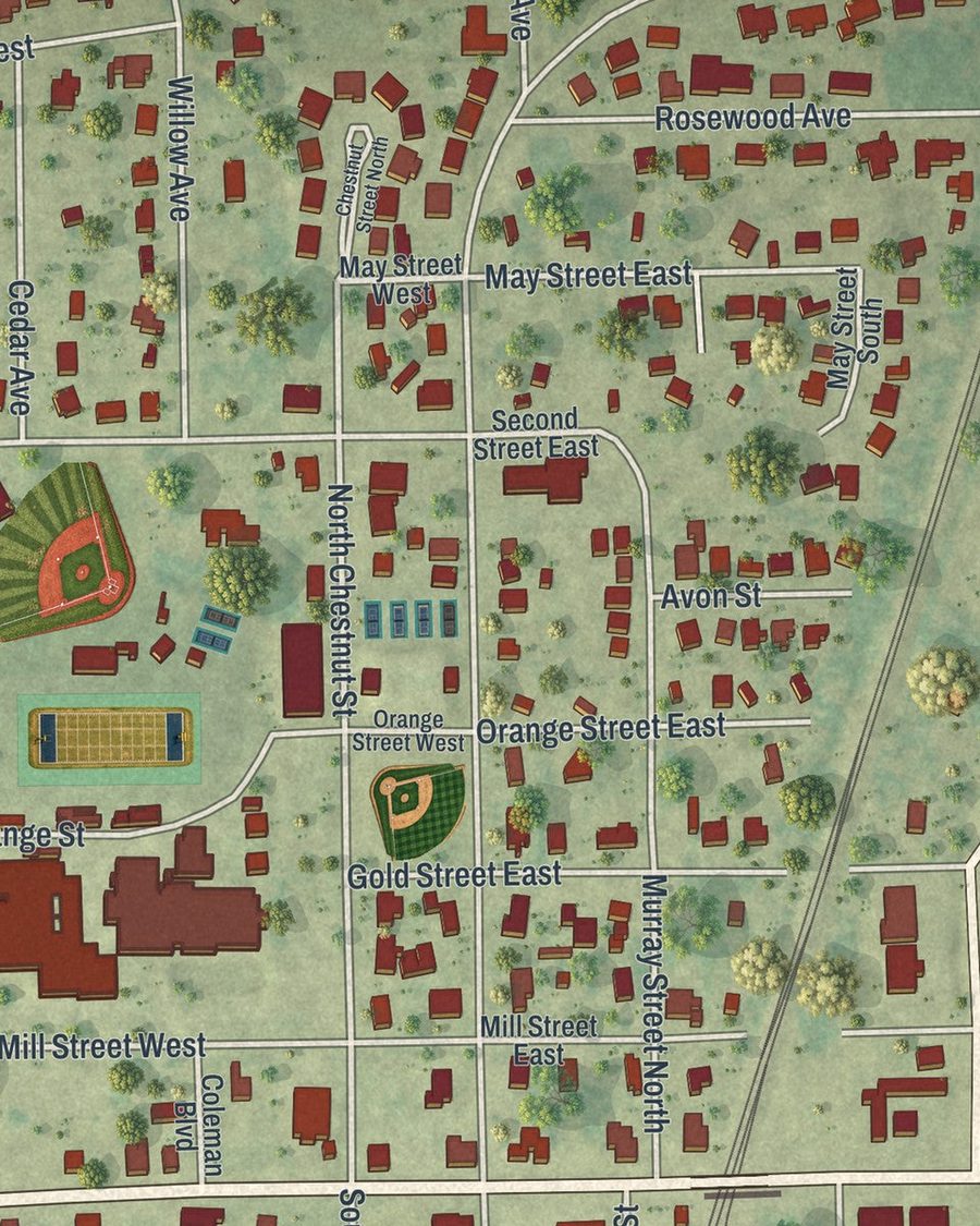 Close-up of Baldwin streets on the map