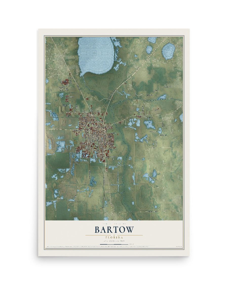 Bartow, Florida map print, 12 x 18 in, print only