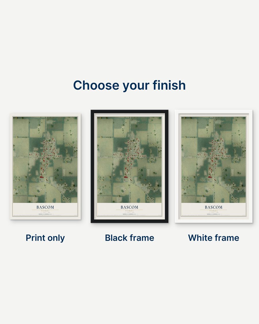The Bascom, Florida map as a print only, in a black frame and in a white frame