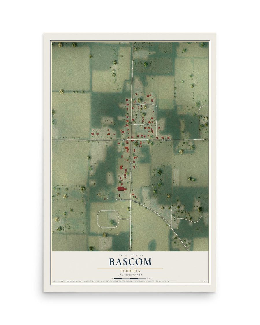 Bascom, Florida map print, 12 x 18 in, print only