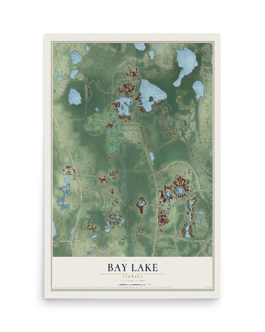 Bay Lake, Florida map print, 12 x 18 in, print only
