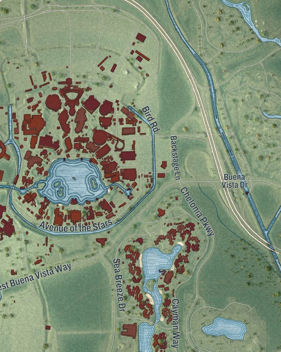 Close-up of Bay Lake streets on the map