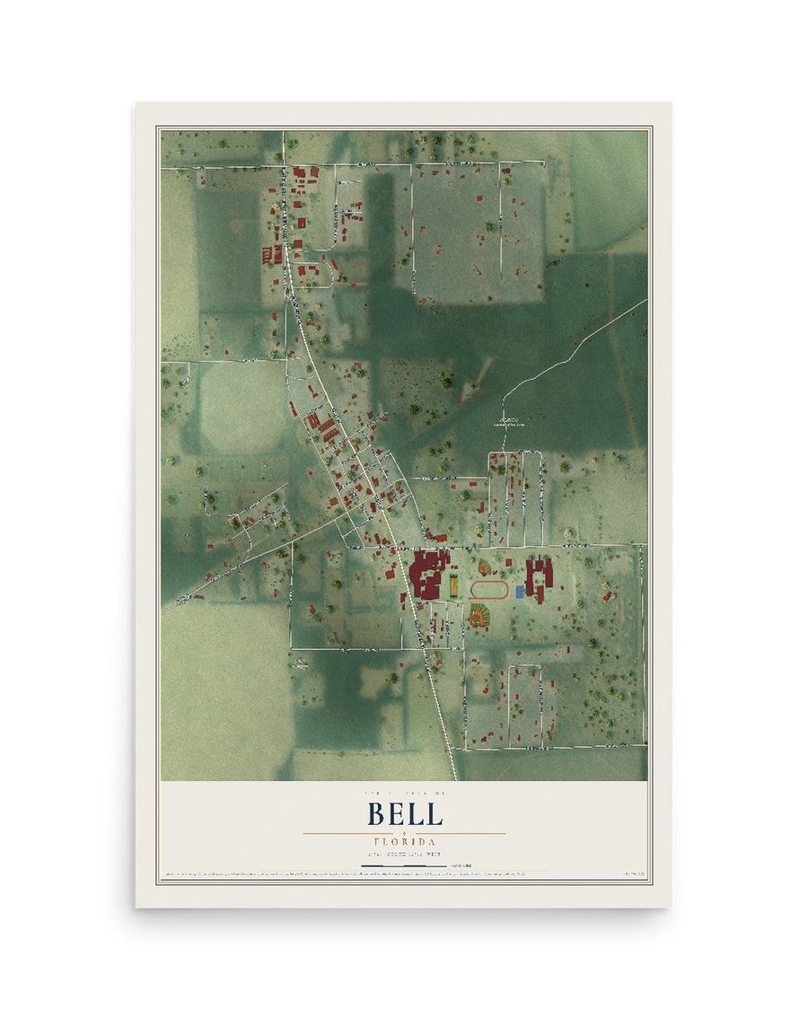 Bell, Florida map print, 12 x 18 in, print only