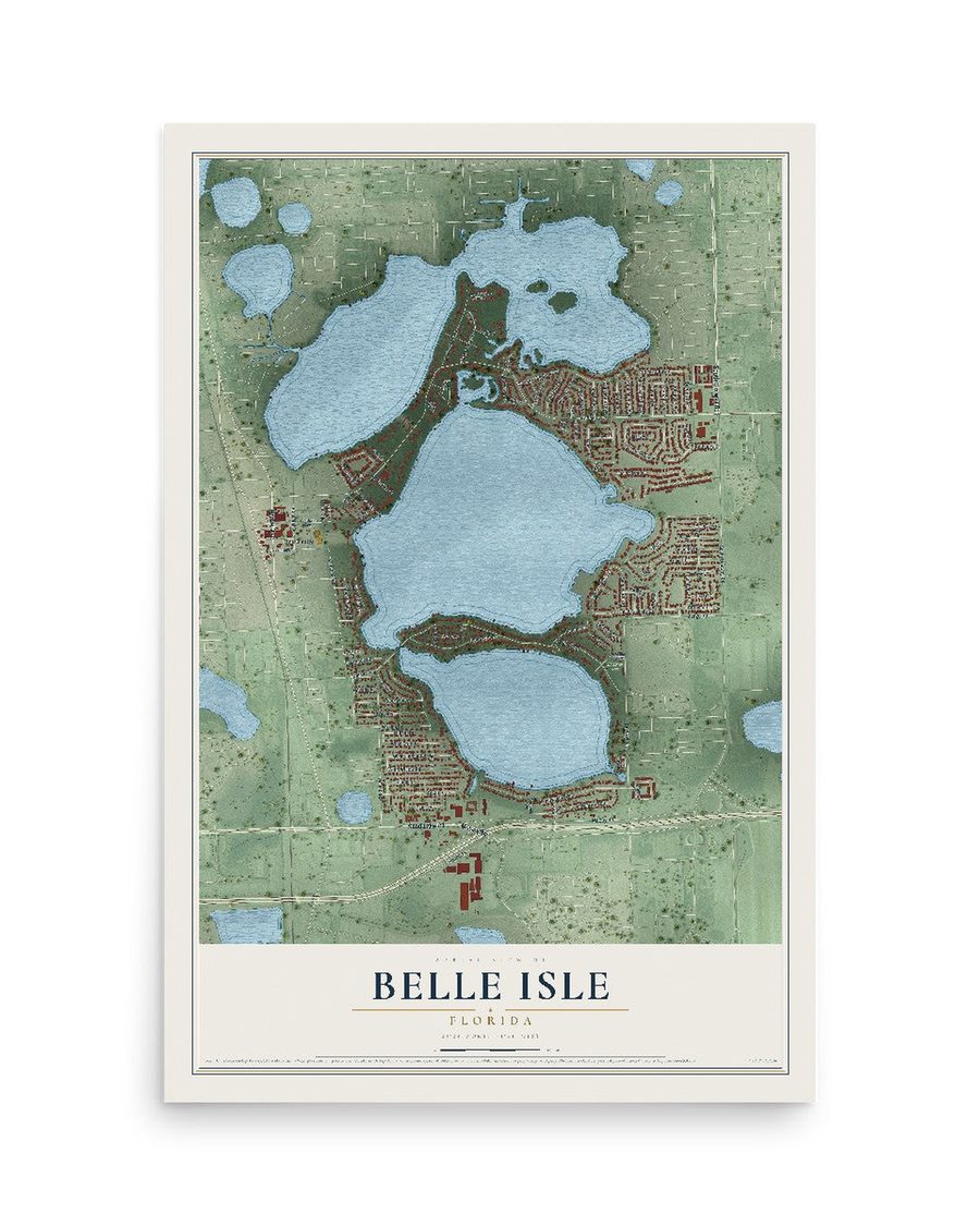 Belle Isle, Florida map print, 12 x 18 in, print only