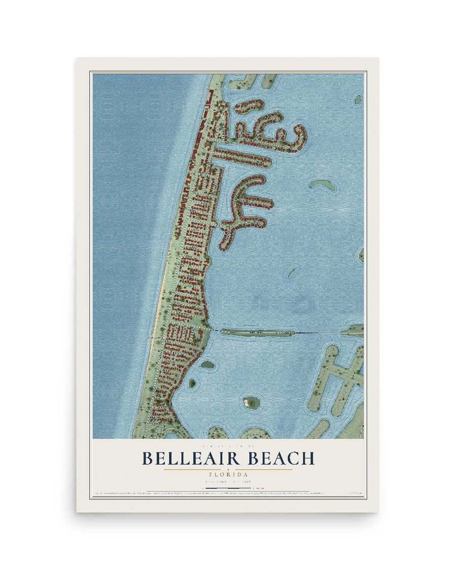 Belleair Beach, Florida map print, 12 x 18 in, print only