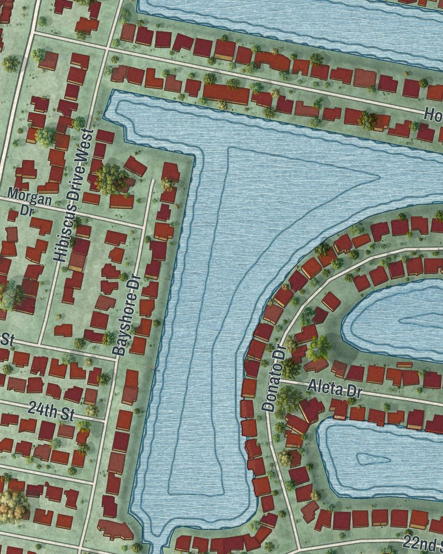 Close-up of Belleair Beach streets on the map