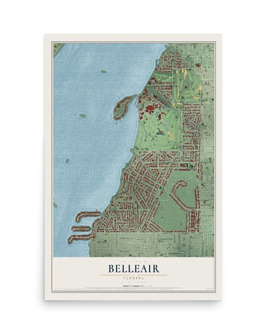 Belleair, Florida map print, 12 x 18 in, print only