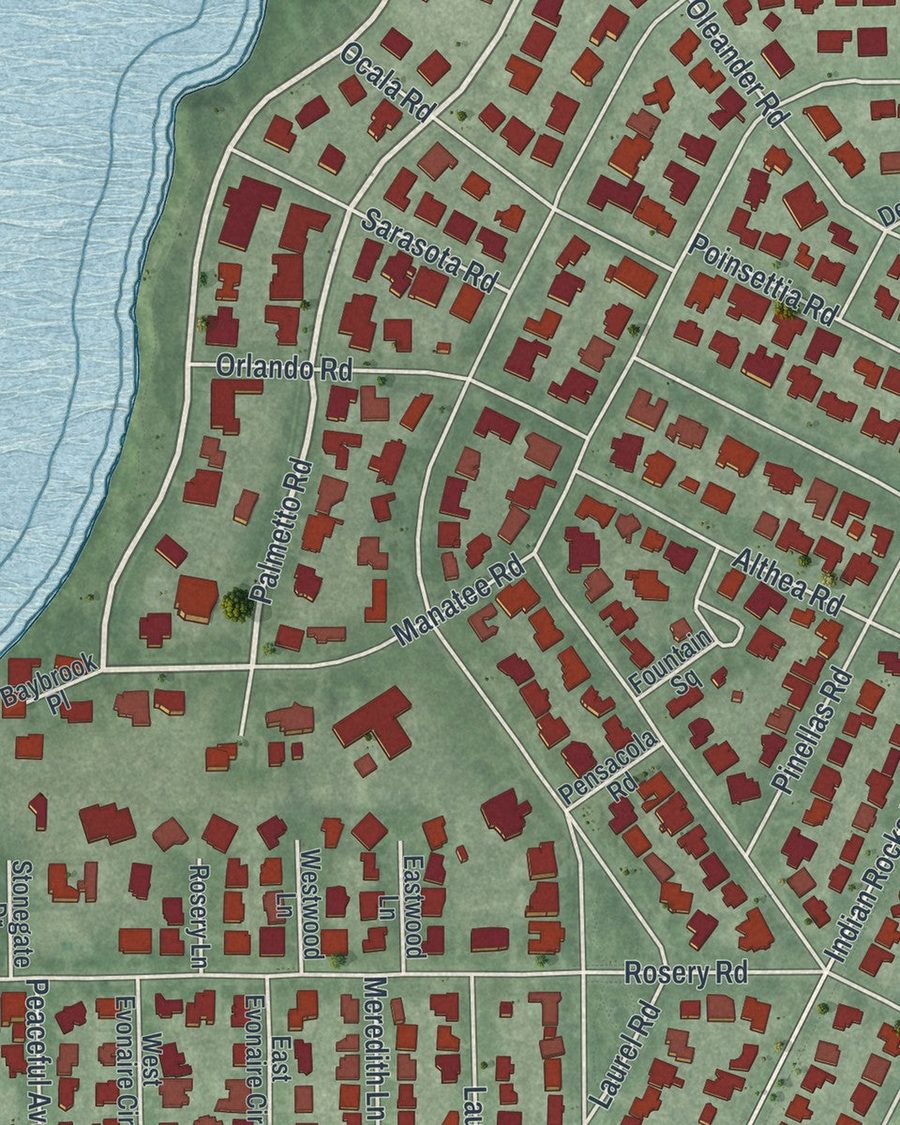 Close-up of Belleair streets on the map