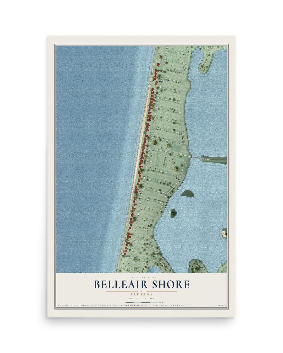 Belleair Shore, Florida map print, 12 x 18 in, print only