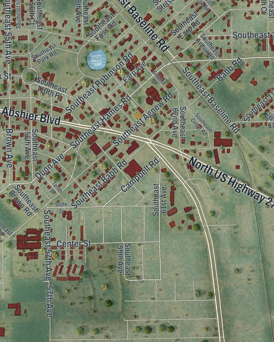 Close-up of Belleview streets on the map