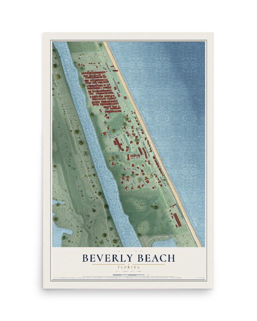 Beverly Beach, Florida map print, 12 x 18 in, print only