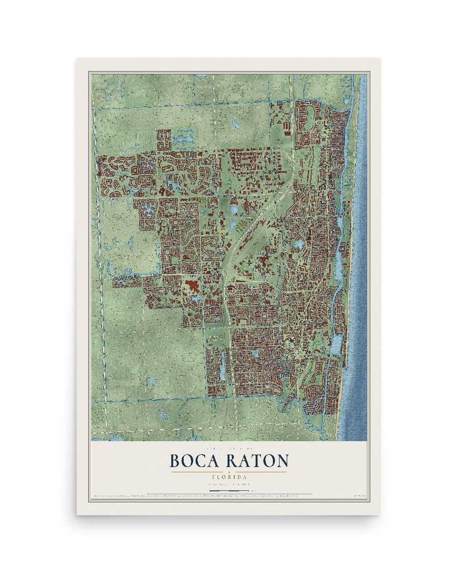 Boca Raton, Florida map print, 12 x 18 in, print only