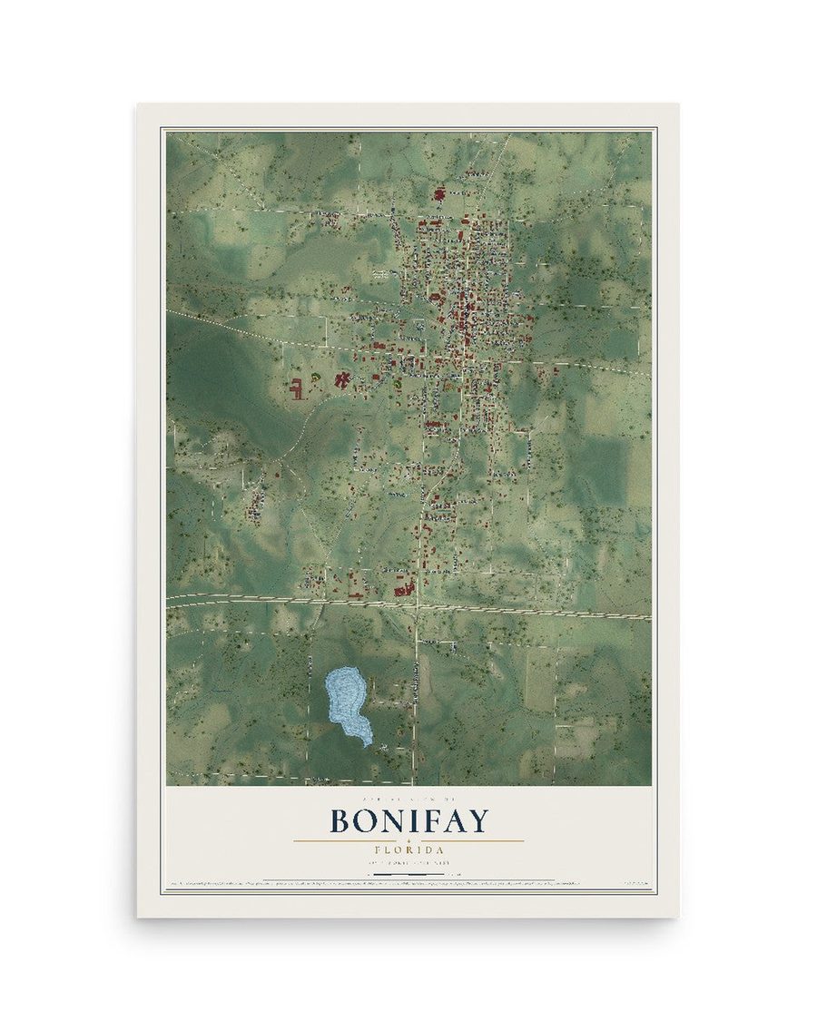 Bonifay, Florida map print, 12 x 18 in, print only