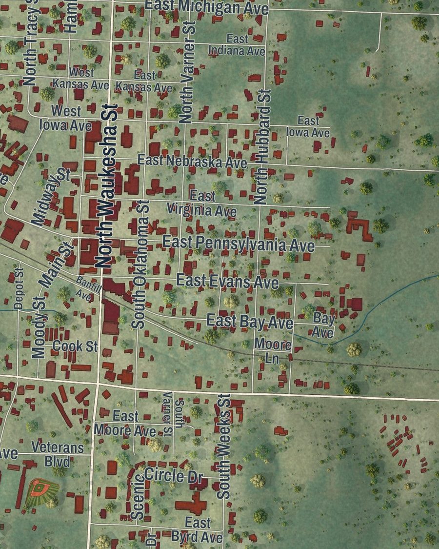 Close-up of Bonifay streets on the map