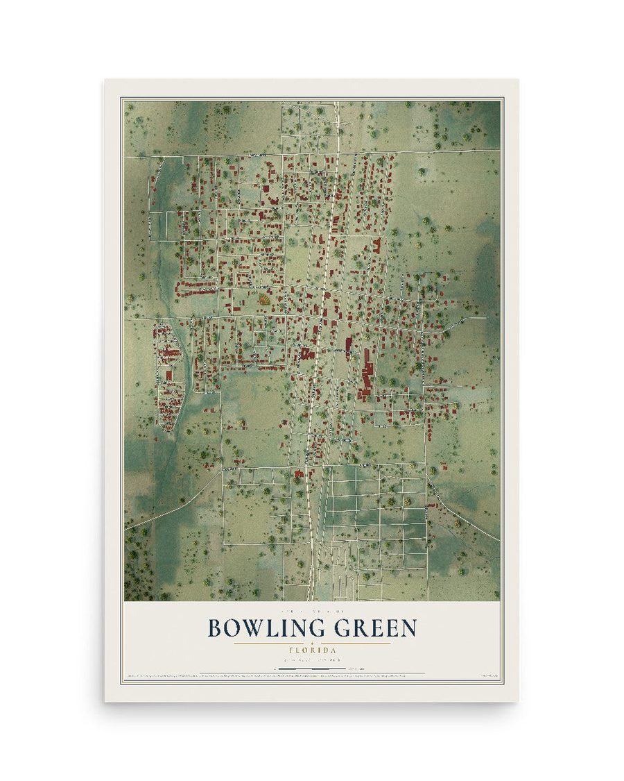 Bowling Green, Florida map print, 12 x 18 in, print only