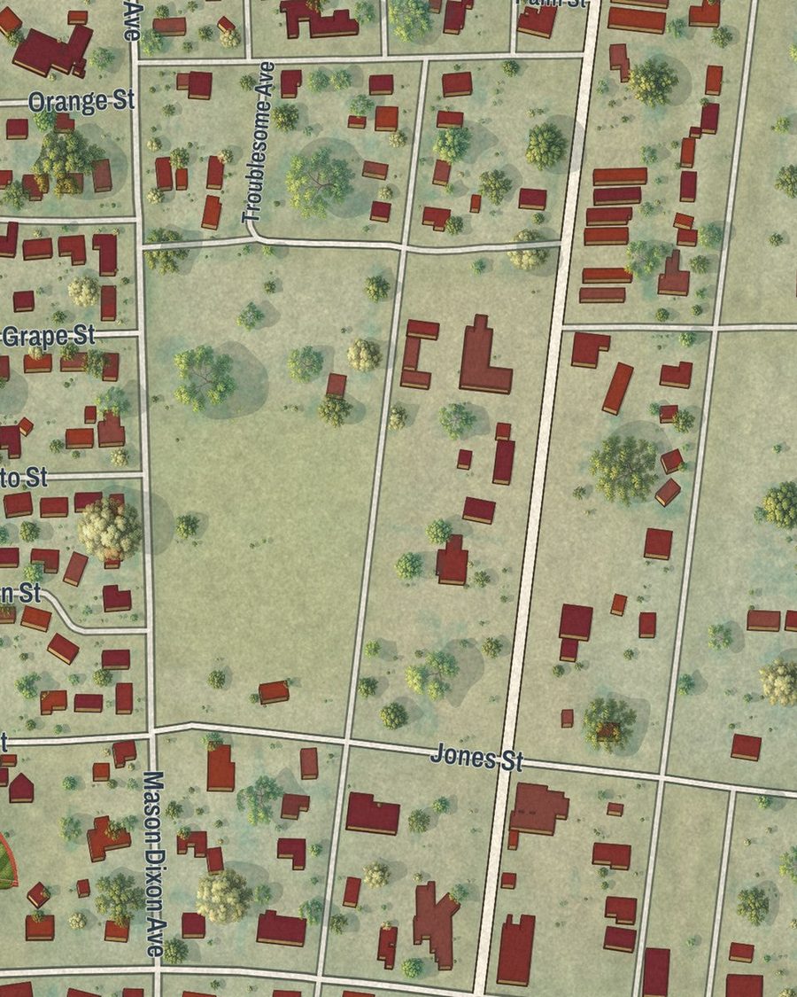 Close-up of Bowling Green streets on the map