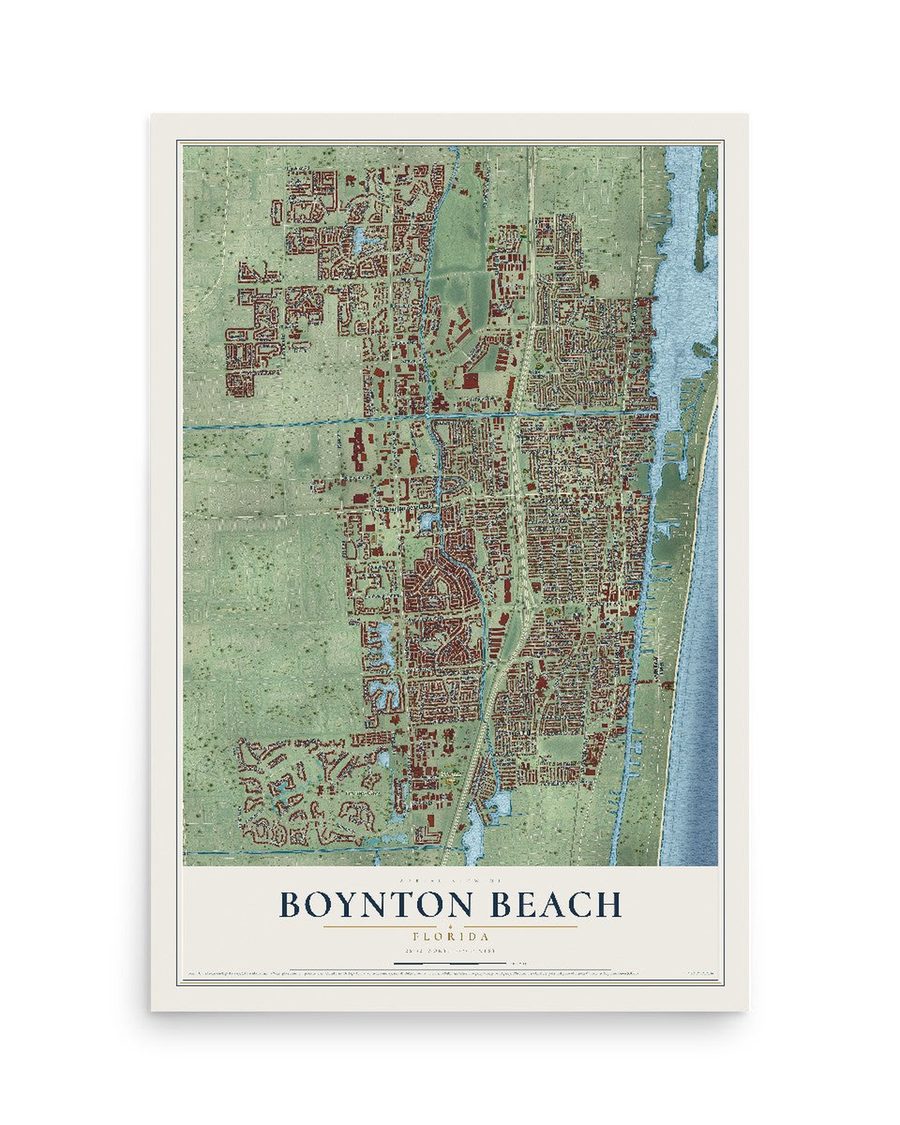 Boynton Beach, Florida map print, 12 x 18 in, print only