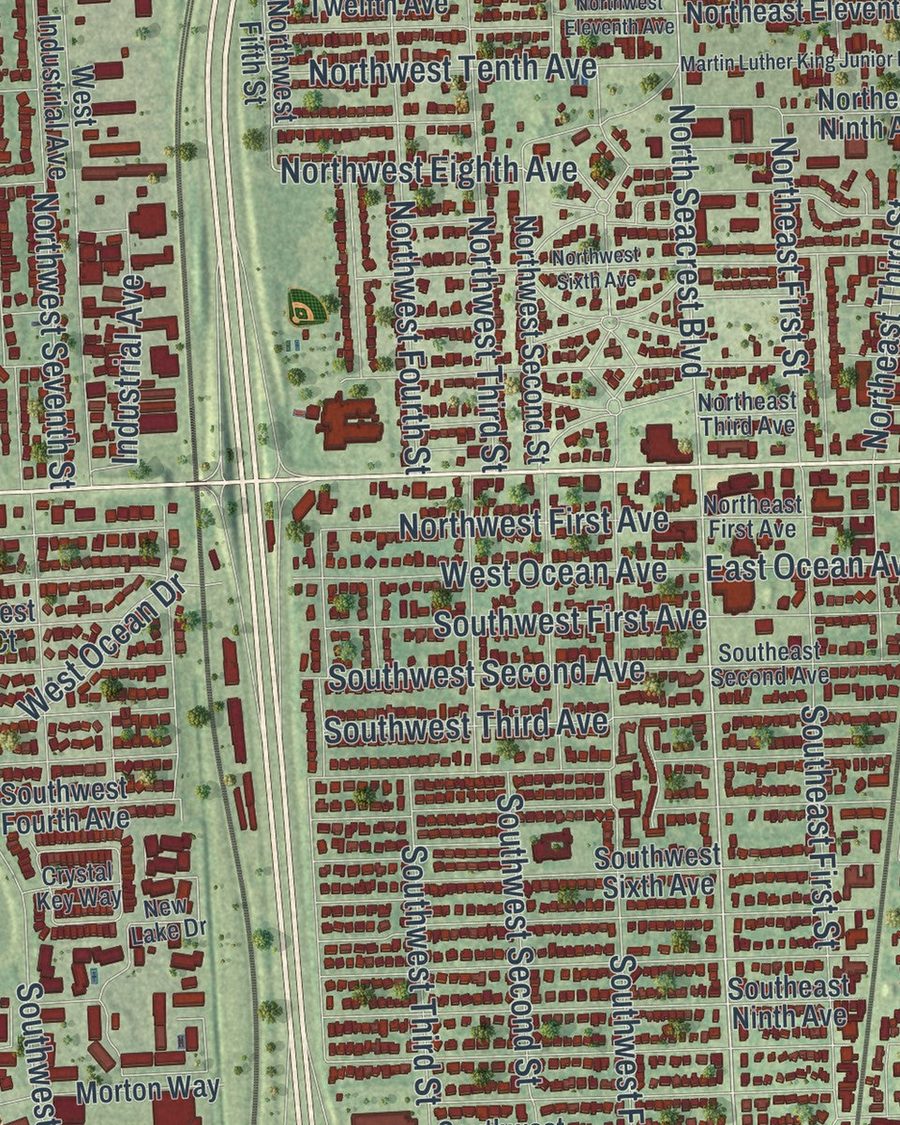 Close-up of Boynton Beach streets on the map