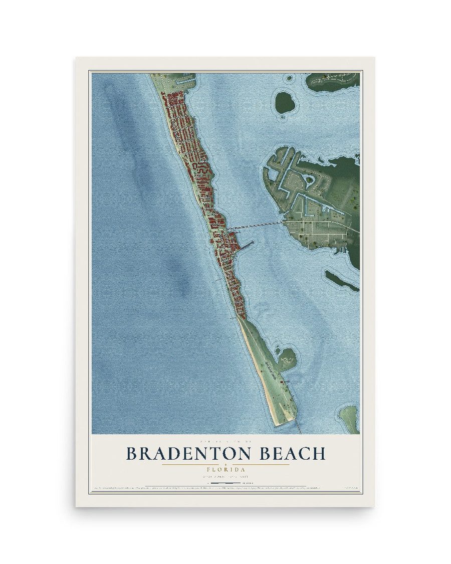 Bradenton Beach, Florida map print, 12 x 18 in, print only