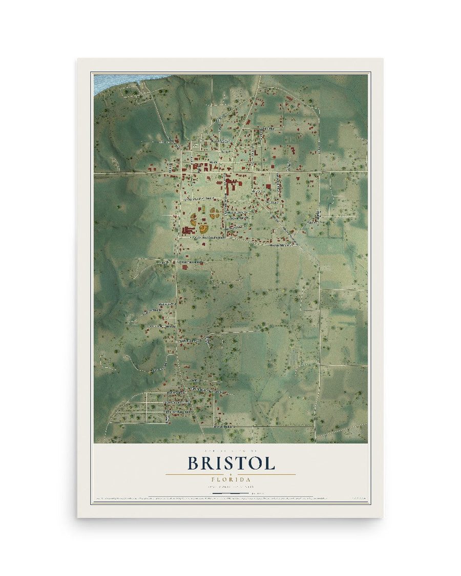 Bristol, Florida map print, 12 x 18 in, print only