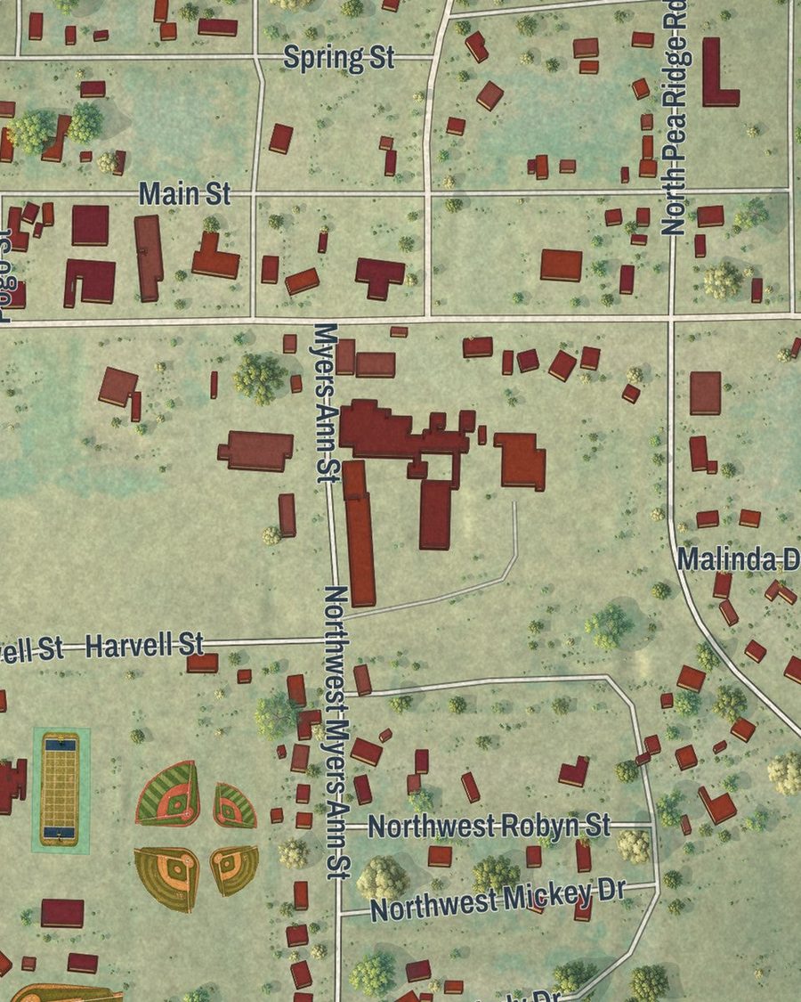 Close-up of Bristol streets on the map