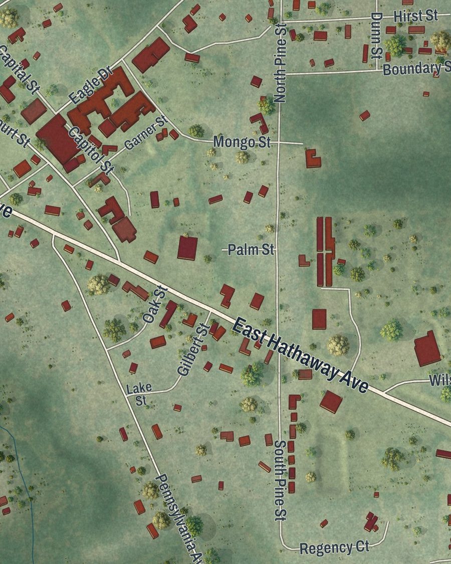 Close-up of Bronson streets on the map