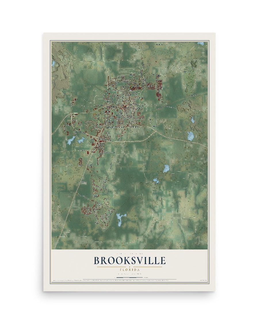 Brooksville, Florida map print, 12 x 18 in, print only