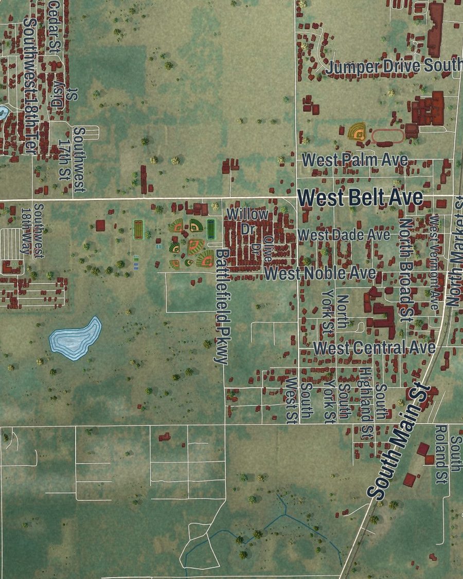 Close-up of Bushnell streets on the map