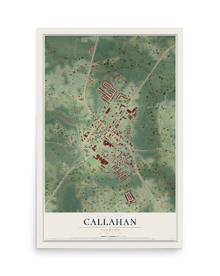 Callahan, Florida map print, 12 x 18 in, print only