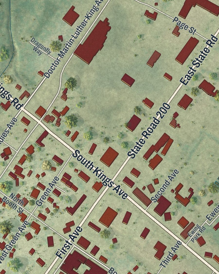 Close-up of Callahan streets on the map