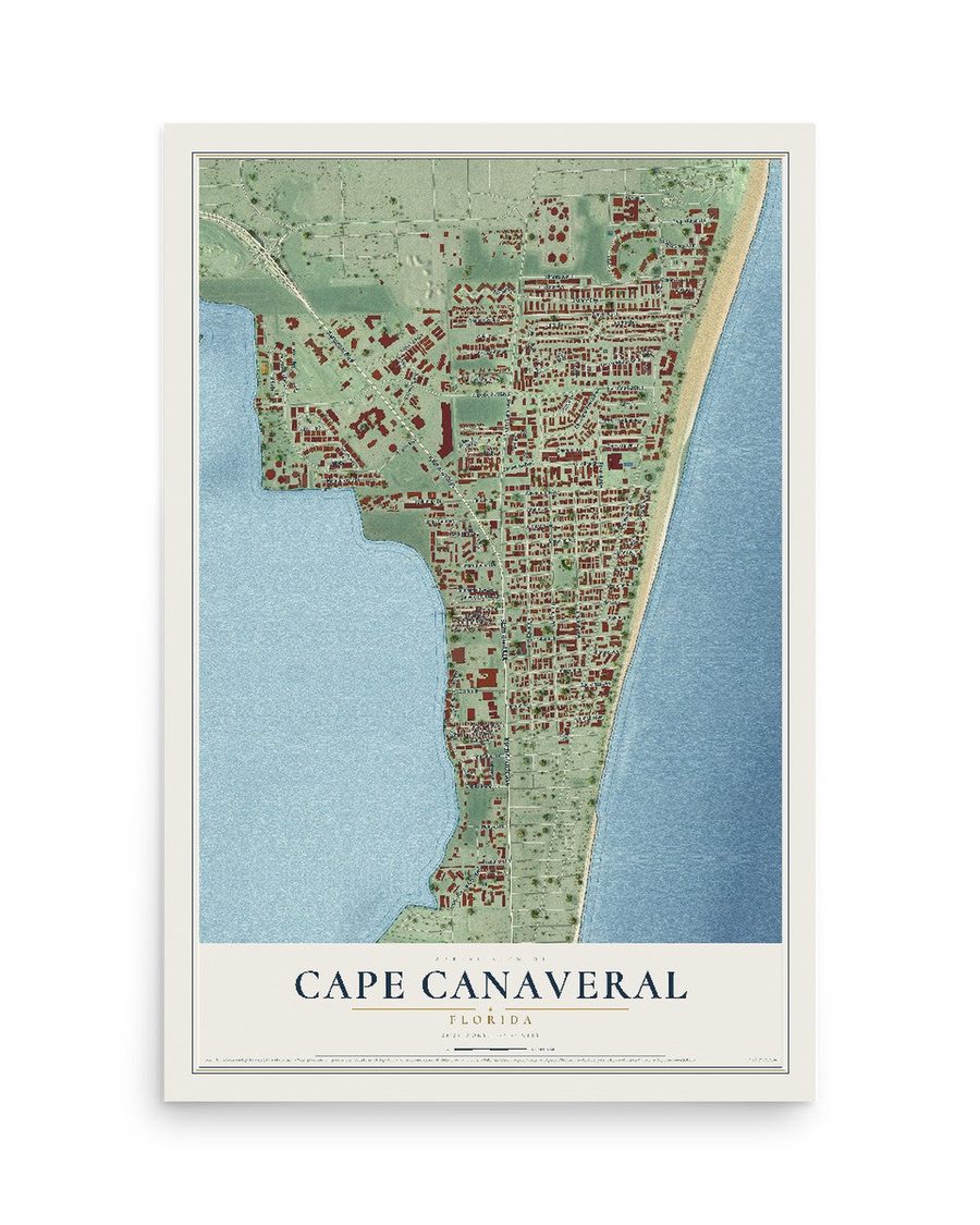 Cape Canaveral, Florida map print, 12 x 18 in, print only