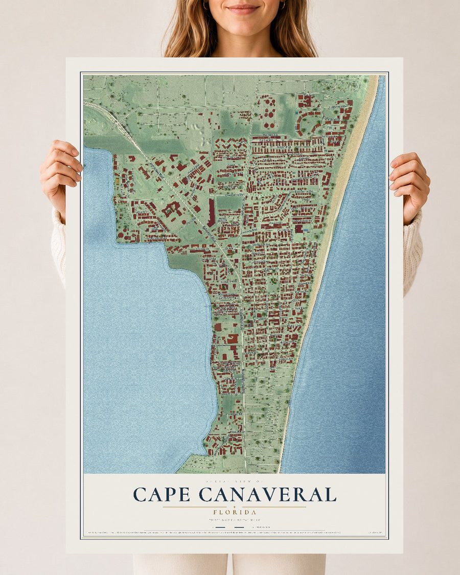 Cape Canaveral, Florida map print, 24 x 36 in, print only