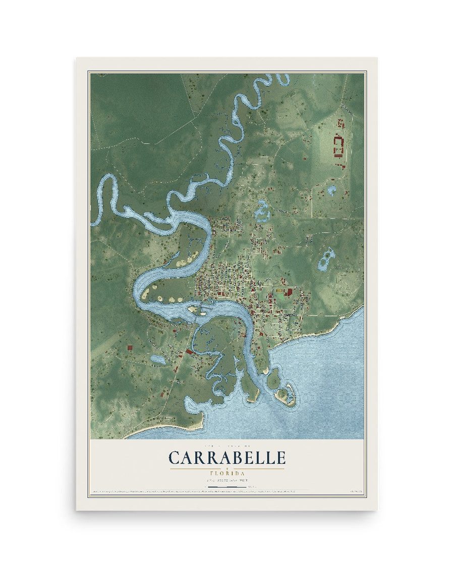 Carrabelle, Florida map print, 12 x 18 in, print only