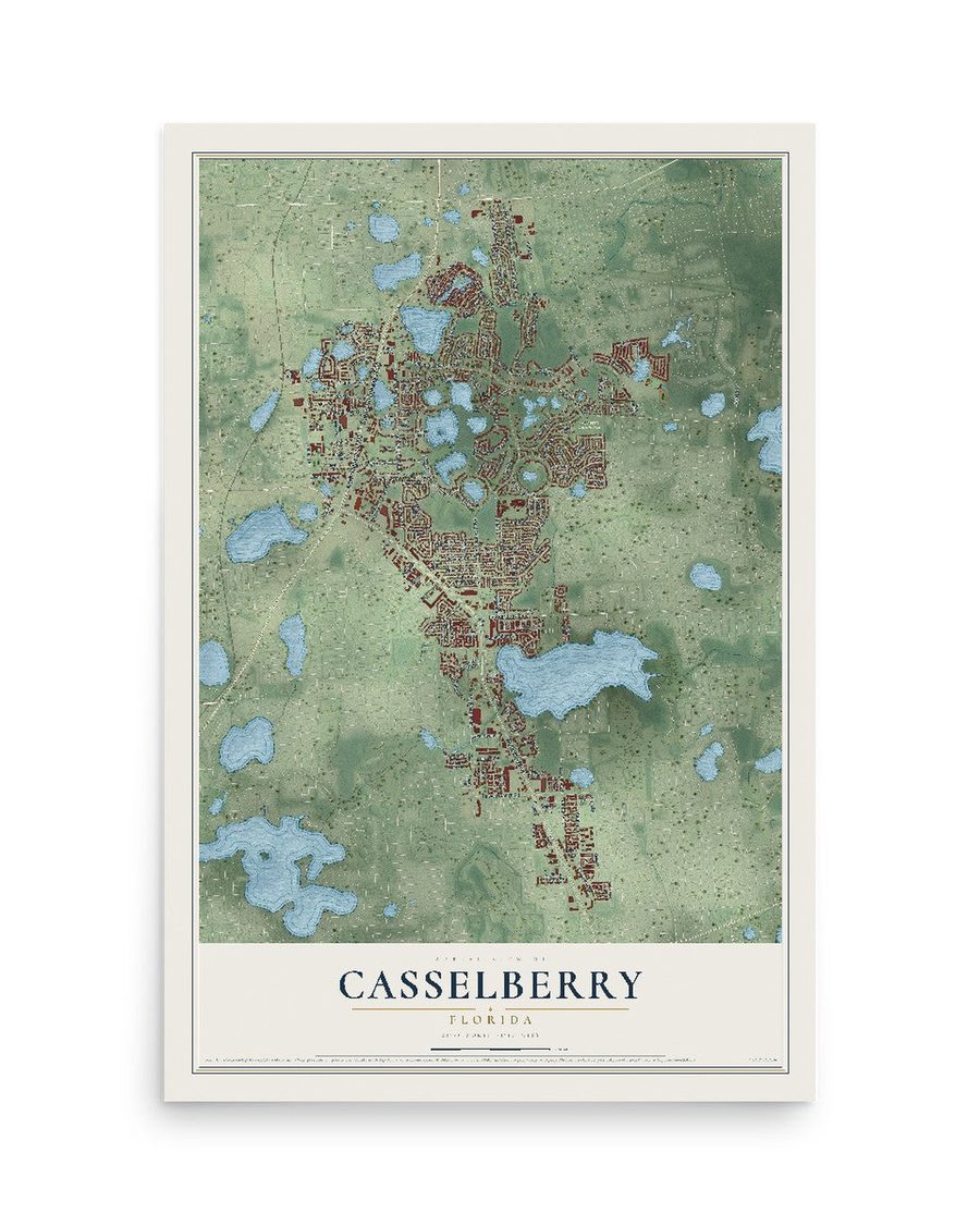 Casselberry, Florida map print, 12 x 18 in, print only